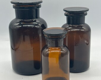 Anthropology,  3 x Pharmacy Bottle Wide Neck Bottle Glass Stopper bathroom decor chic decor