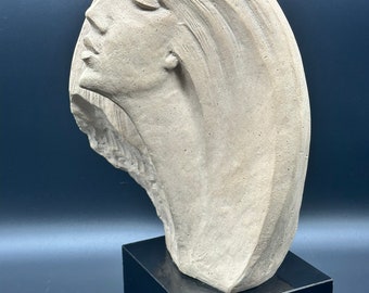 Vintage Art Deco,sculpture , Star gazer , David Fischer for Austin productions, Large stone , textured sculpted bust on base