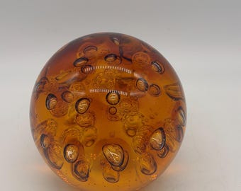 Vtg MuranoAmber Glass Controlled Bubbles 5 1/4 Inch Sphere Ball Paperweight 7 Lb