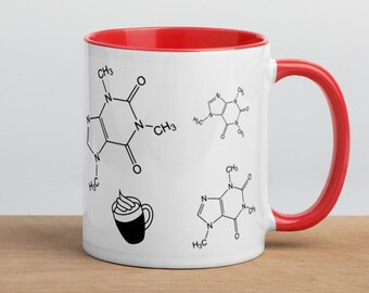 Taza química de moléculas de cafeína con color en el interior, moléculas químicas orgánicas, tazas de café para científicos, regalos nerd