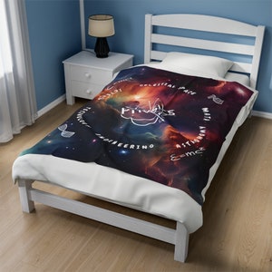 Könnte beinhalten: Ein weißer Bettbezug in Zwillingsgröße mit einem farbenfrohen Nebel-Druck. Der Druck zeigt das Wort "Physik" in einem Kreis mit den Wörtern "Wissenschaft", "Technologie", "Ingenieurwesen", "Mathematik", "Himmelraum", "Astronomie" und "E=mc2" drumherum.