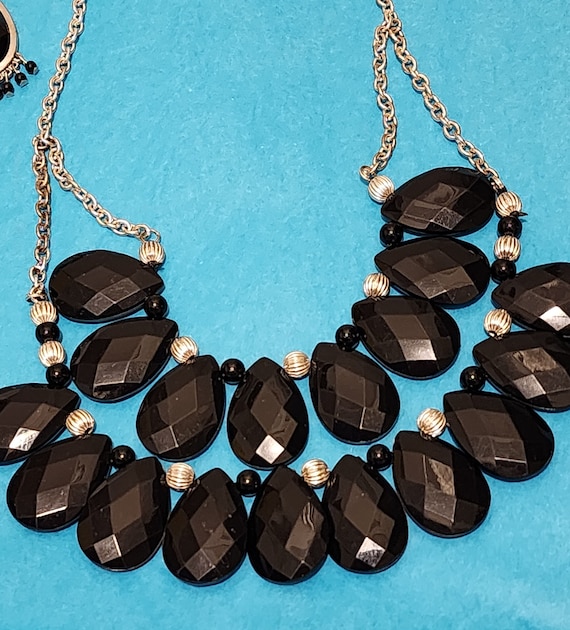 Black Waterdrop Double Layer Bib Statement Neckla… - image 1