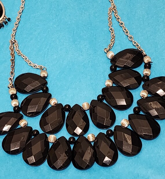 Black Waterdrop Double Layer Bib Statement Neckla… - image 5