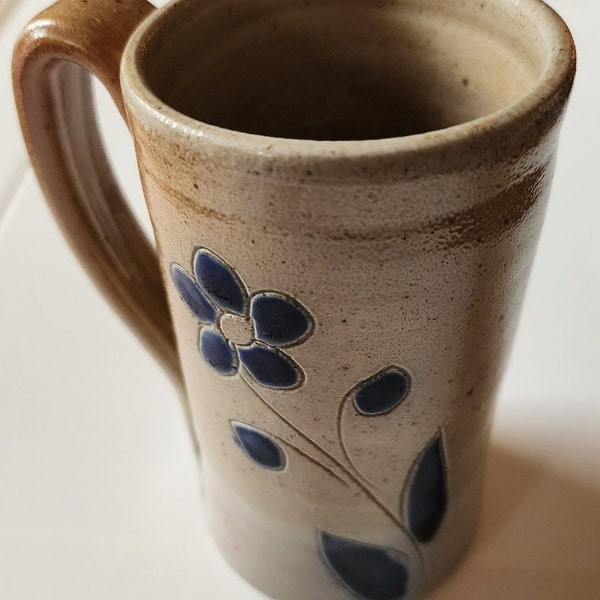 Vintage Blue Flower Mug Pottery Stoneware Studio Pottery like