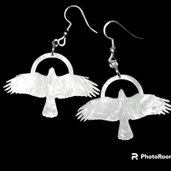 Flying White Raven Earrings
