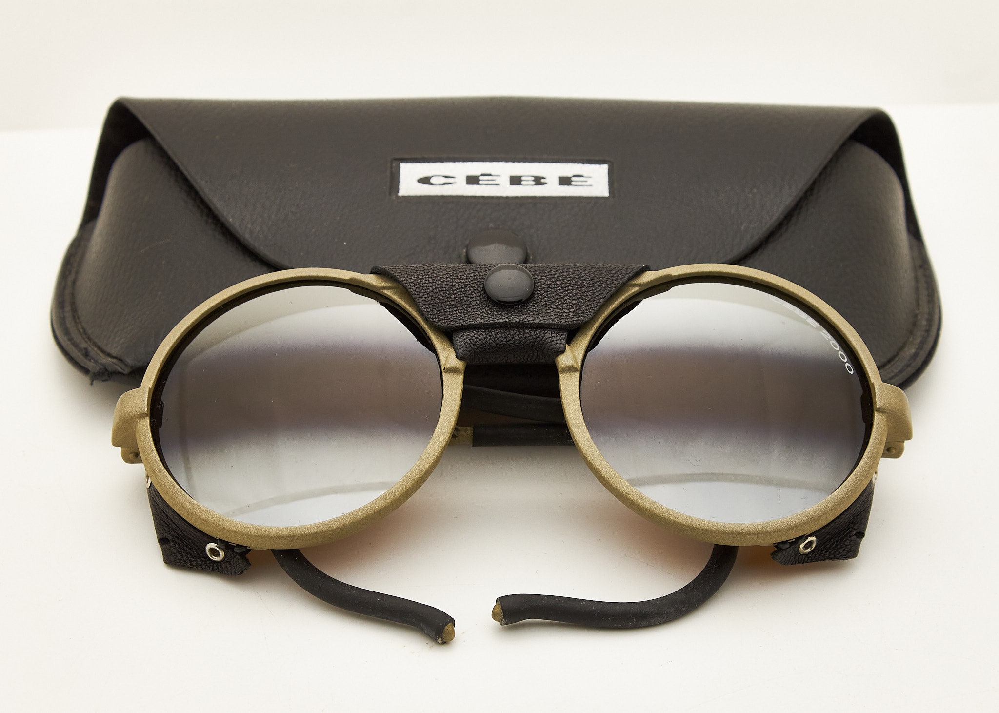 Vintage Man Sunglasses CEBE 2000 1963 Mirrorles Arctic Glacier Lenses  Leather Round Frame Classis Eyewear Aviator Frame 