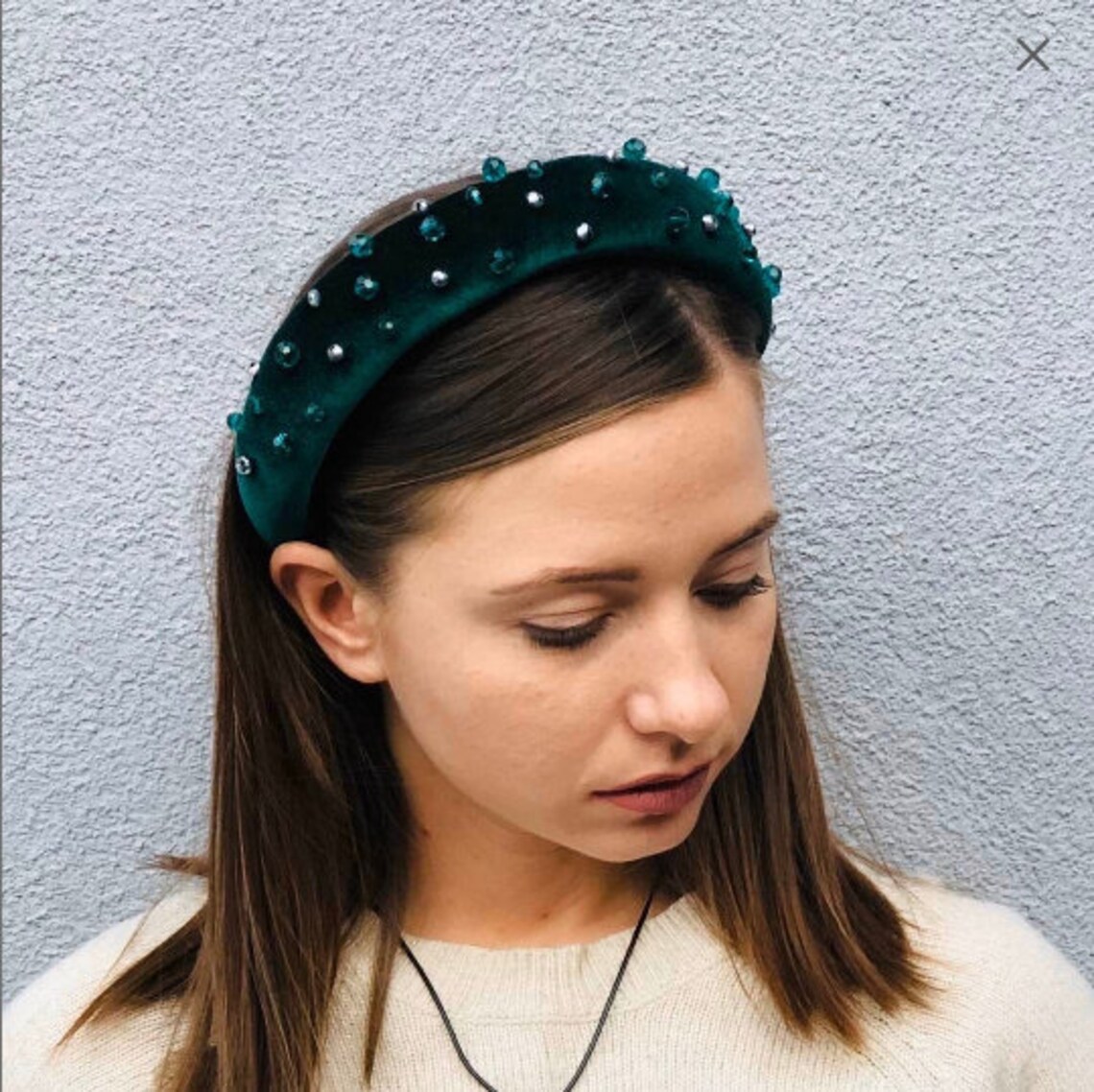 Beaded Emerald Green Velvet Headband Etsy