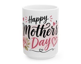Happy Mothers Day bloemenscriptmok | Keramische mok voor Moederdag