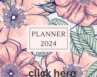 Pink and Grey Simple Floral Monthly Planner (2024) PLR PDF editable Canva link