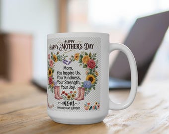 Happy Mothers Day Floral Bouquet Mug | Sunflower Rose Mothers Day Ceramic Mug