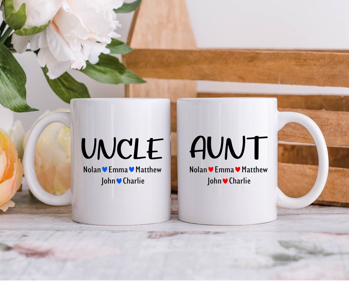 Uncle and Aunt Mugs Set, Uncle and Aunt Matching Gift, Personalized Uncle Aunt Gift, Kids Names