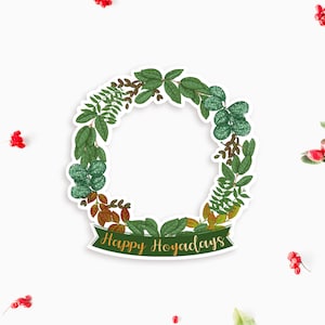 Happy Hoyadays Sticker, Holiday Hoya Wreath, Christmas Indoor Plants Stickers, Houseplant Water Bottle Sticker, Water Resistant Laptop Decal