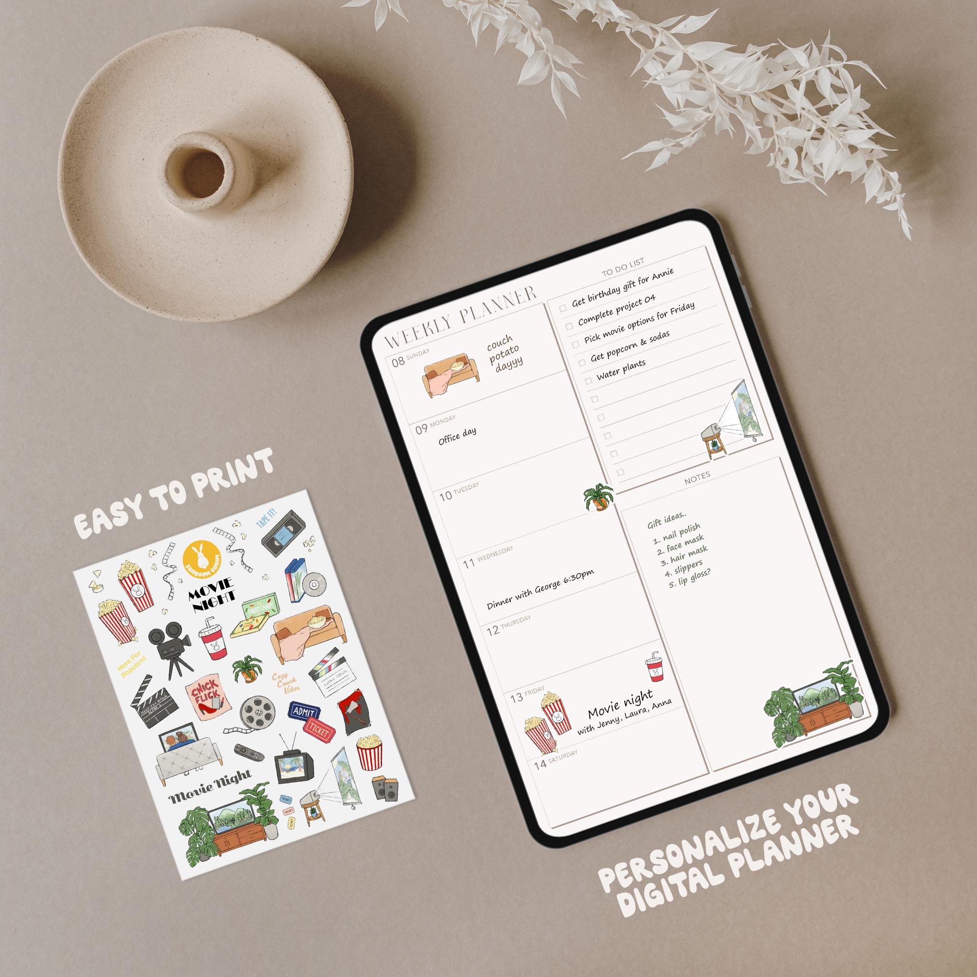 Digital Download | Printable Stickers | Movie Time Cinema Sticker Sheet ...