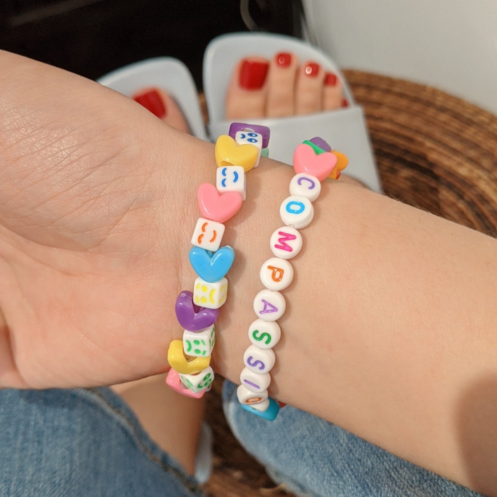 Cute Elastic Bracelet Emoji & Hearts Beaded Bracelet Etsy