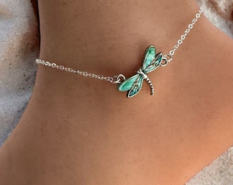 Anklet with Dragonfly Charm, Silver Chain, Ankle Bracelet, Summer Anklet, Boho Jewellery