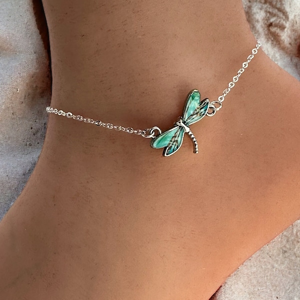Anklet with Dragonfly Charm, Silver Chain, Ankle Bracelet, Summer Anklet, Boho Jewellery