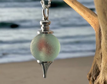 Sea Glass Marble Pendulum Pendant, Silver Chain, Red, Sea Glass Jewellery, Scottish Sea Glass