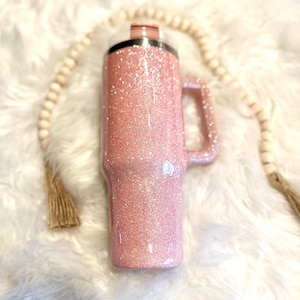 Pink blush glitter tumbler with handle| 40 oz tumbler with handle| glitter tumbler with handle
