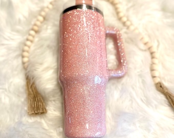 Pink Blush Glitter Tumbler with Handle | 40 oz Stainless Steel