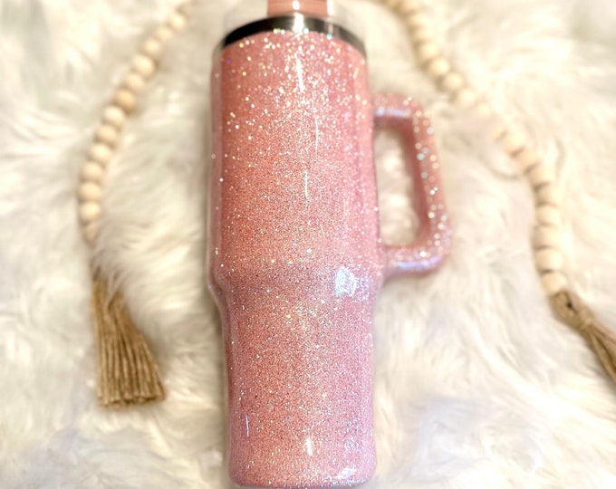 Pink Blush Glitter Tumbler With Handle 40 Oz Tumbler With Handle