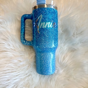 40oz blue ombré tumbler with handle| custom 40oz tumbler| summer tumbler