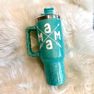 Mama tumbler with handle|40oz  glitter dupe tumbler |  dupe tumbler