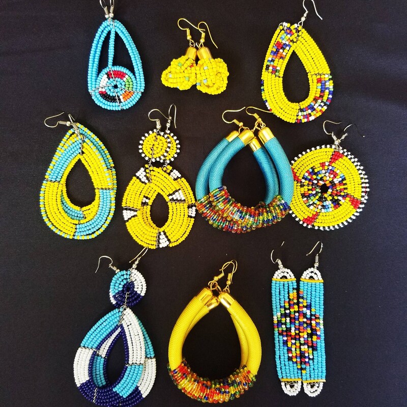 Yellow - Handpainted & Bead Work Jute Earrings main image 1