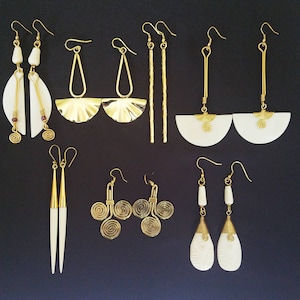 7 Bone & Brass Earrings, African earrings, Brass earring, African bone earrings, horn earrings, Gift earrings