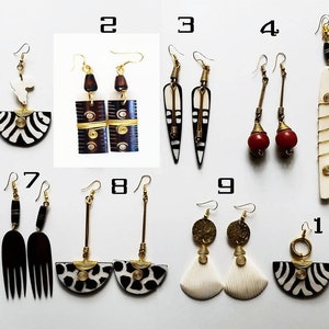 10 Bone earrings, African earrings, Brass earring, African bone earrings, horn earrings, Gift earrings