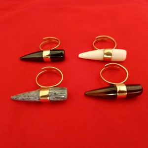 4 Adjustable Bone Rings, Horn Rings, African Brass Rings