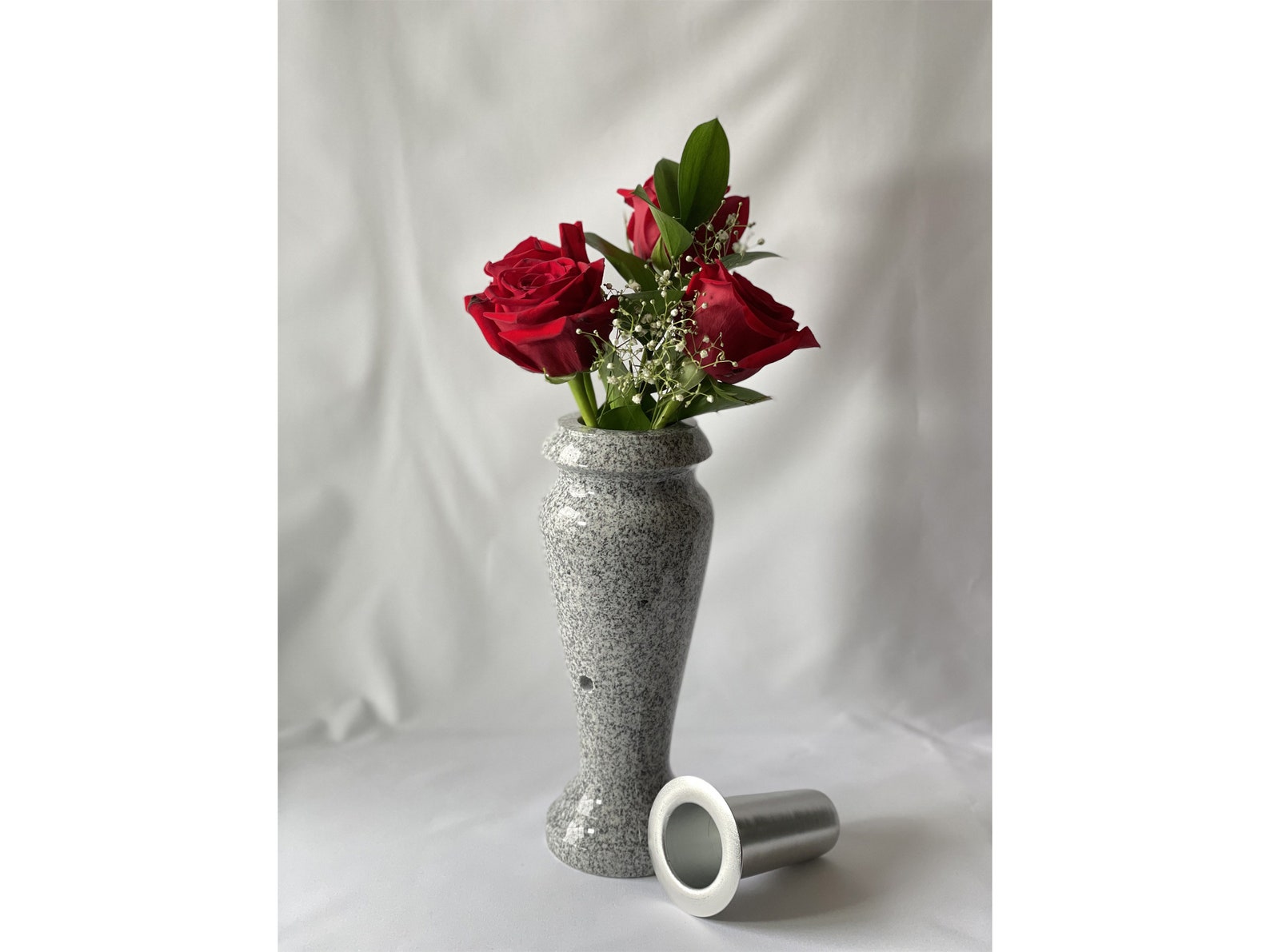 Cemetery Flower Vase Light Grey Granite aluminum liner Etsy