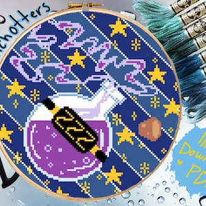 Modern Cross Stitch Pattern Cute Magical Potion Bottle Wizarding Magic Sleep Potion with Stars PDF Download