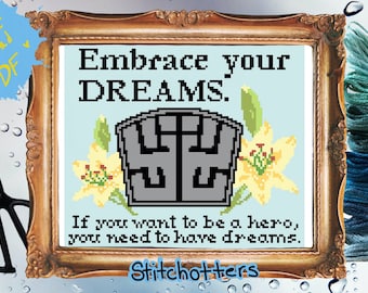 Modern Cross Stitch Pattern Soldier Uniform Belt and Flowers Fantasy Dreams Honor PDF Download Geeky Video Game Inspired Gamer Cross Stitch