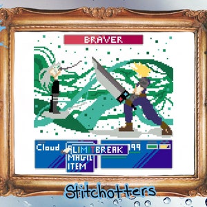 Modern Cross Stitch Pattern Fantasy Sword Fight Retro PDF Download Geeky Video Game Inspired Gamer Cross Stitch