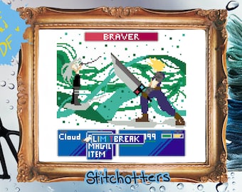 Modern Cross Stitch Pattern Fantasy Sword Fight Retro PDF Download Geeky Video Game Inspired Gamer Cross Stitch