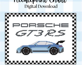 Porsche GT3 RS Digital Needlepoint Chart | Car Needlepoint Pattern | 18 or 13 mesh canvas