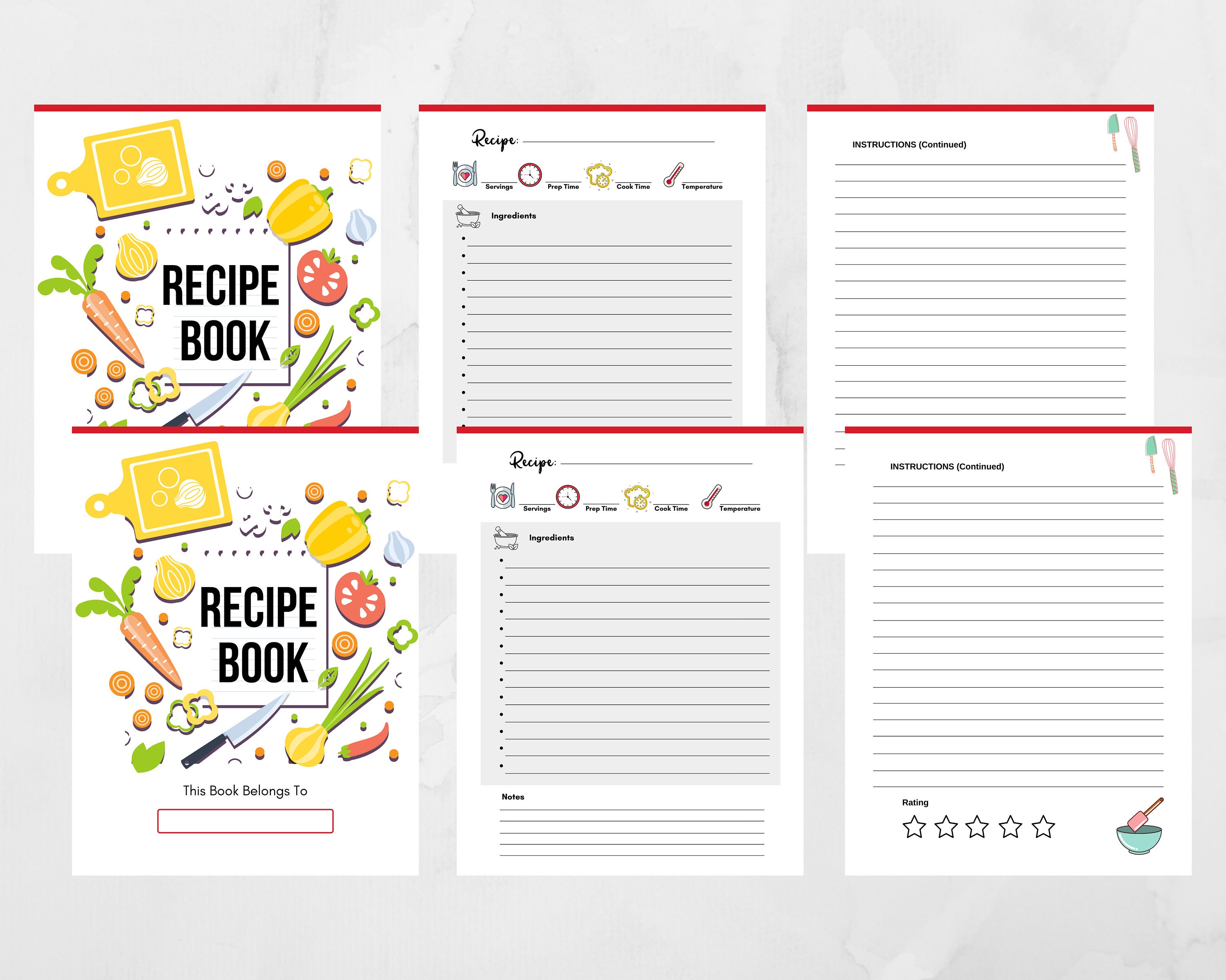 blank-recipe-book-printable-template-blank-pages-sheet-etsy