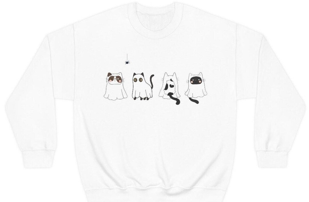 Halloween Cat Sweatshirt Funny Sweater Ghost Sweatshirt Etsy