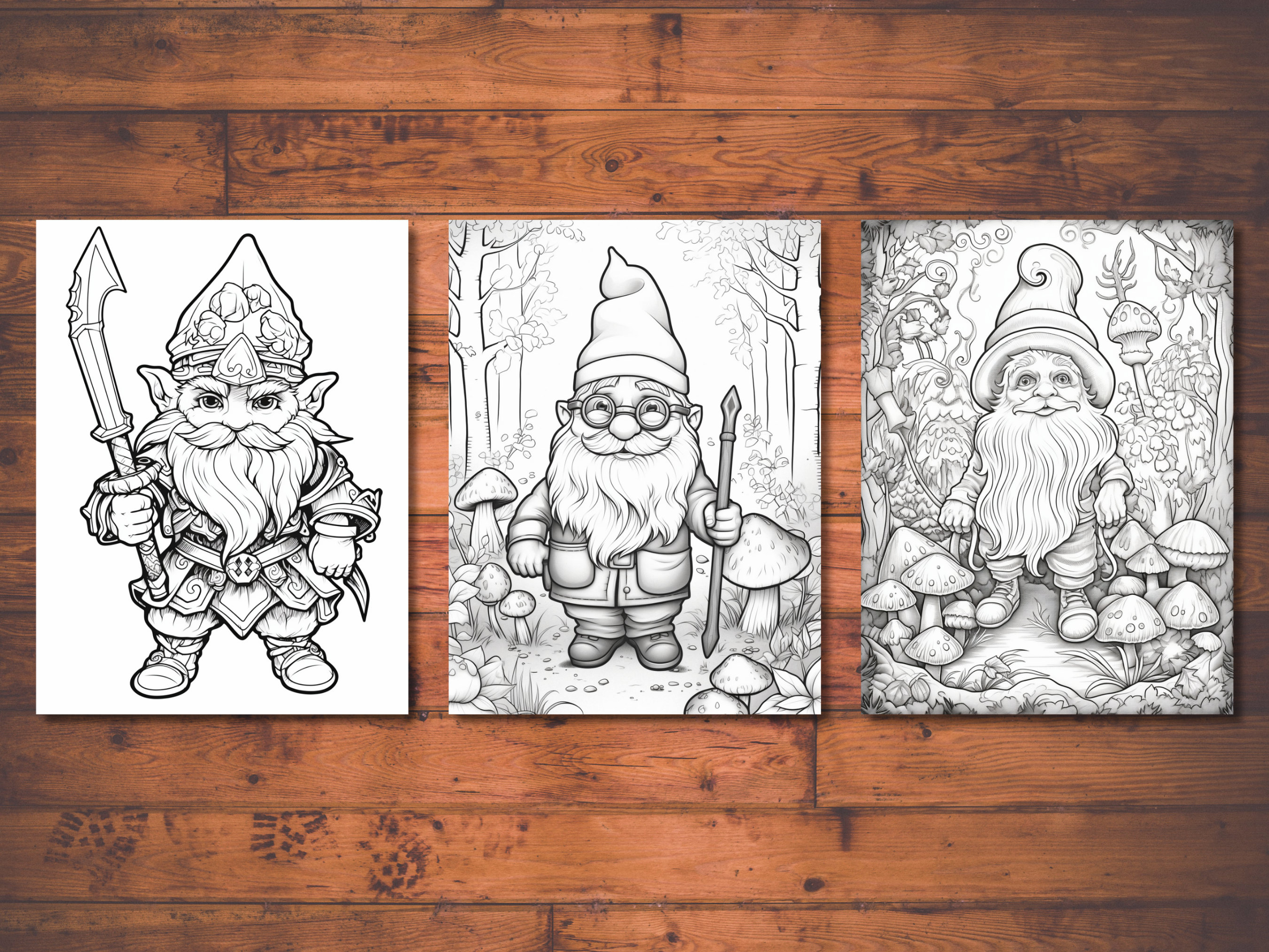 Gnome Coloring Book, Printable Coloring Pages for Adults, Kids Coloring ...