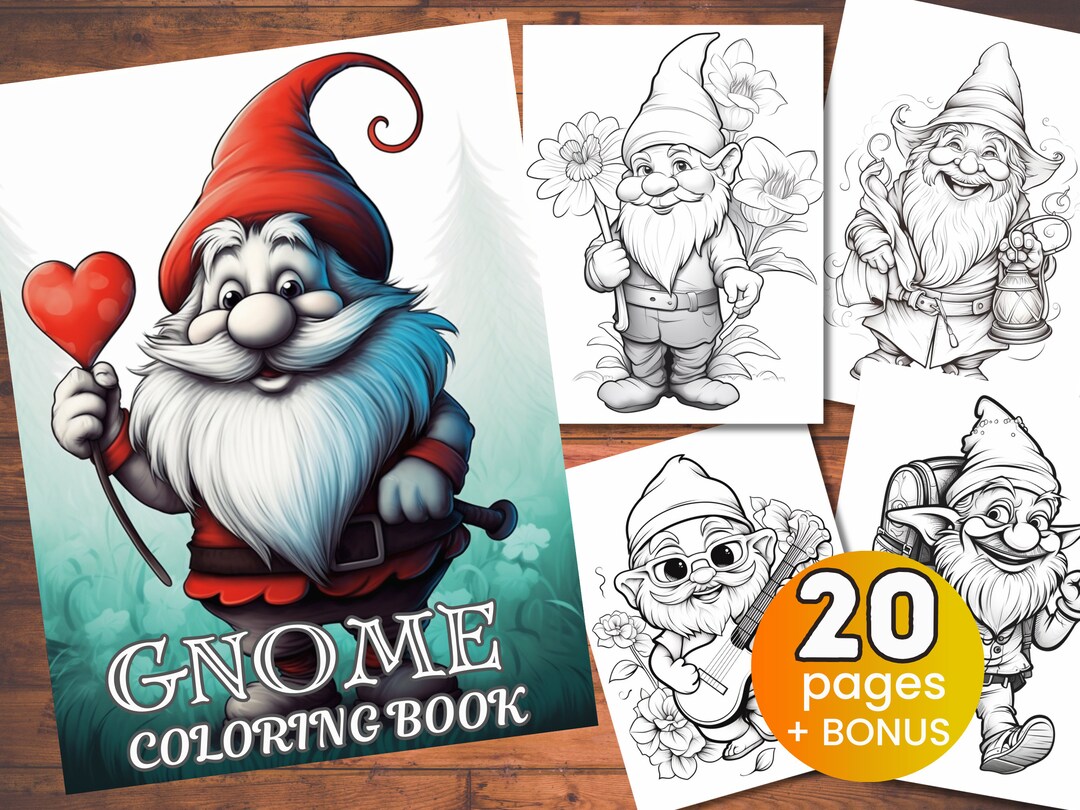 Gnome Coloring Book, Printable Coloring Pages for Adults, Kids Coloring ...