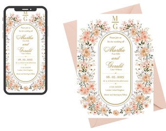 Floral Wedding Invitation Card, Unique DIY Invitation Card Template, Download, Edit & Print, Watermark Flowers, Digital Invite, ShowStopper
