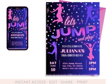 11th Jump Invitation, Jump Birthday Invitation, Trampoline Party Bounce, House Party Jump Party, Editable Let's Jump Party Digital/Printable