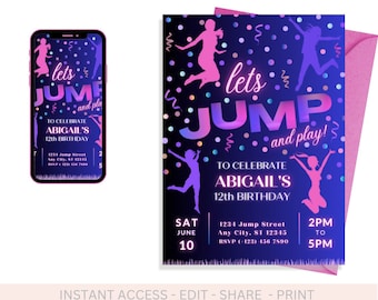 12th Jump Invitation, Jump Birthday Invitation, Trampoline Party Bounce, House Party Jump Party, Editable Let's Jump Party Digital/Printable