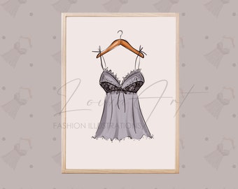 Lingerie clipart, Fashion illustration png, Feminine art print, Digital Fashion clipart, Woman Sleepwear, Girl laced lingerie, Bridal shower
