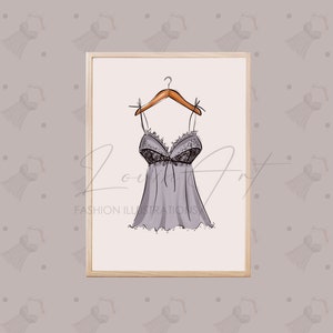 Lingerie clipart, Fashion illustration png, Feminine art print, Digital Fashion clipart, Woman Sleepwear, Girl laced lingerie, Bridal shower
