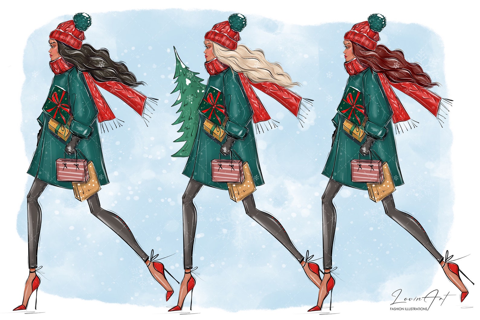 Christmas Girl Clipart Fashion Girl Clipart Christmas Tree - Etsy