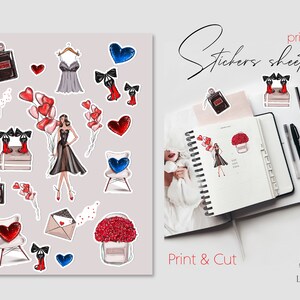 Planner Stickers, Fashion girl Printable stickers, Planner Girl, Valentines Sticker Sheet, Digital Stickers, Goodnotes Stickers Pack png pdf