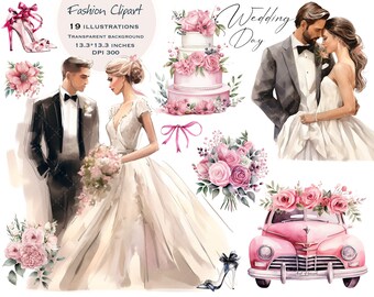 Watercolor Wedding Clipart, Bride and Groom Clipart, Scrapbook, Sublimation Desing Png, Romantic Couple, Junk Journal, Digital Download