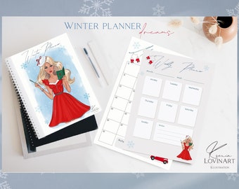 Digital Printable Planner, Daily Schedule Page, To do list, Fashion Girl, Undated Weekly Plan, Winter Check list, Adhd png, New year Notes