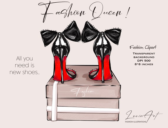 Fashion shoes clipart, Fashion illustration png, High hills poster, Shoes fashion print, Black shoes with red soles,  Sublimation design png